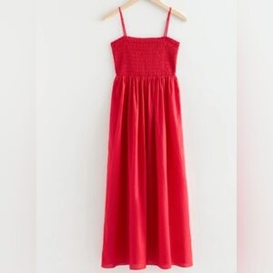 & Other Stories Red Smocked Midi Dress Size 0
